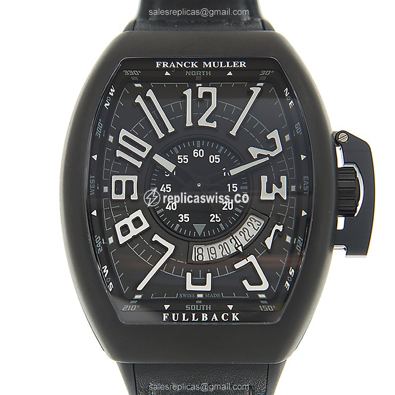 Luxurious Franck Muller Vanguard V45 Replica, Automatic Movement, Black Dial & Leather Strap Watch