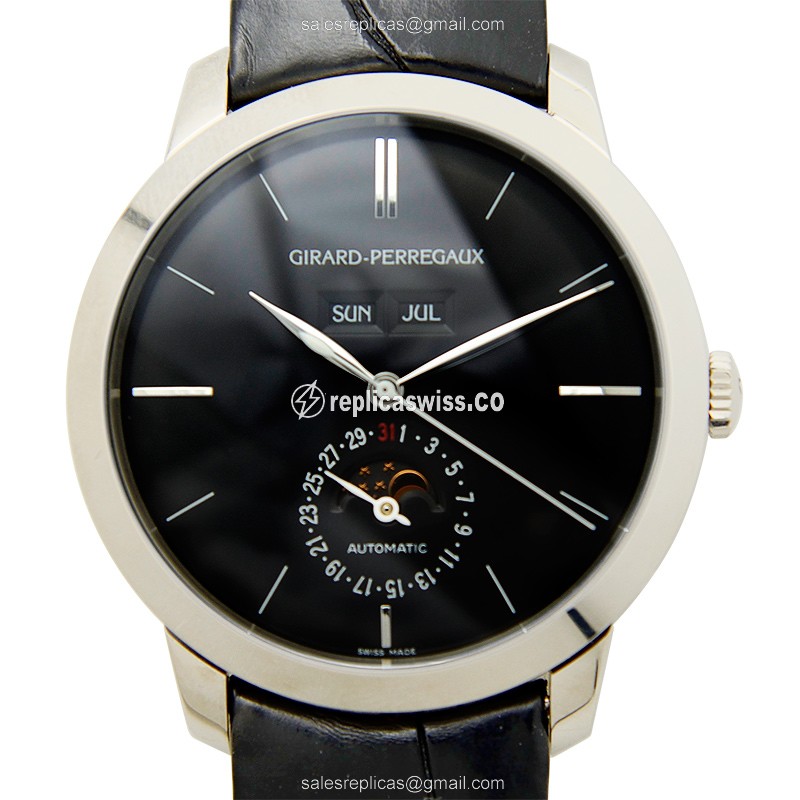 Luxurious Girard Perregaux 1966 Replica with Automatic Movement & Black Alligator-Strap Dial Watch