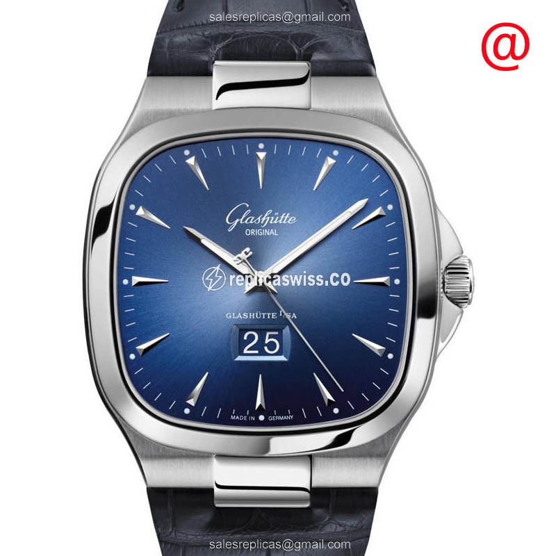 Luxurious Glashutte 2-39-47-13-12-04 Replica with Blue Automatic Dial & Alligator Straps Watch