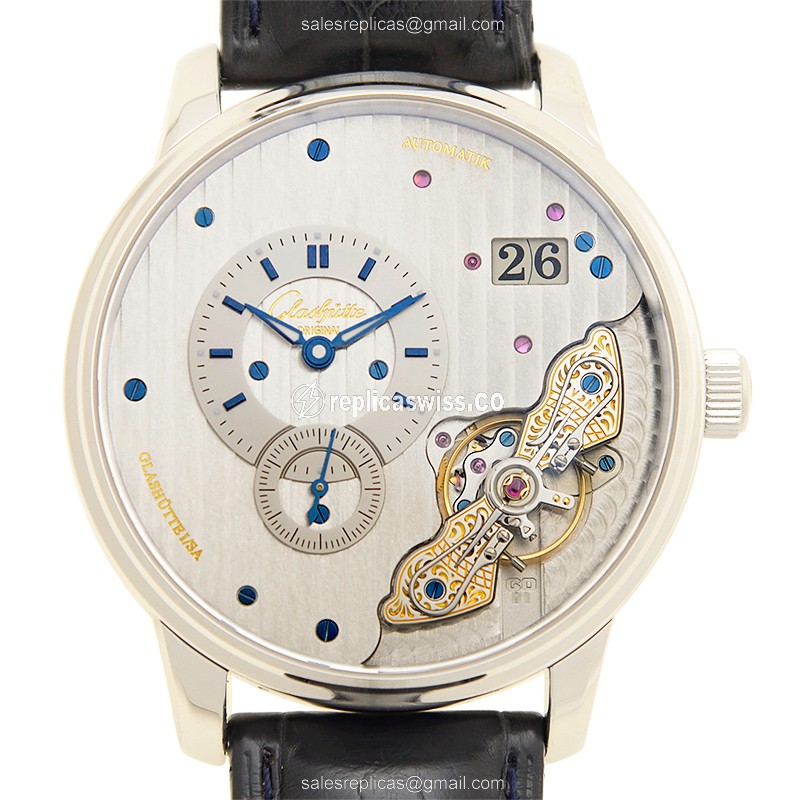 Luxurious Glashutte PANO Replica in Stainless Steel & Black Dial, Automatic Movement Watch