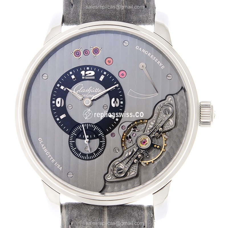 Luxurious Glashutte PANO Replica with Black Dial Alligator strap, Manual Wind Movement Watch