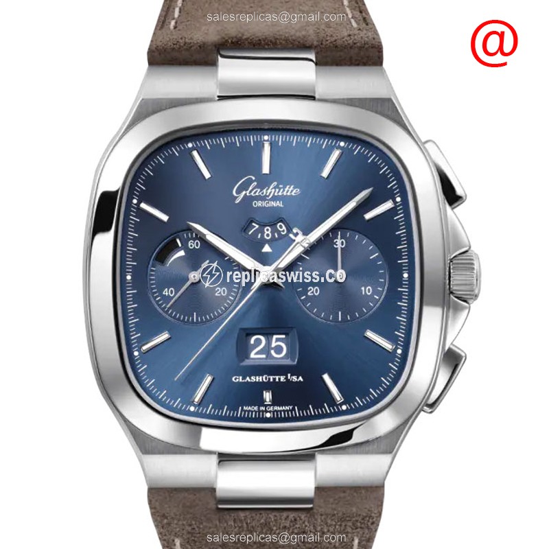 Luxurious Glashutte Retro Collection 1-37-02-08-02-62 Automatic Replica with Blue Dial & Cowhide