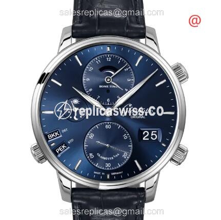 Luxurious Glashutte Senator Cosmopolite Replica, Manual Wind Movement, Stainless Steel Case, Blue