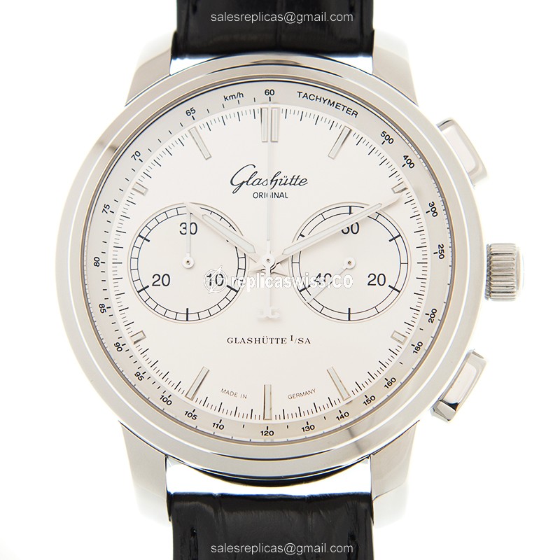 Luxurious Glashutte Senator Skeletonized Automatic Watch | Silver Dial, Alligator Strap