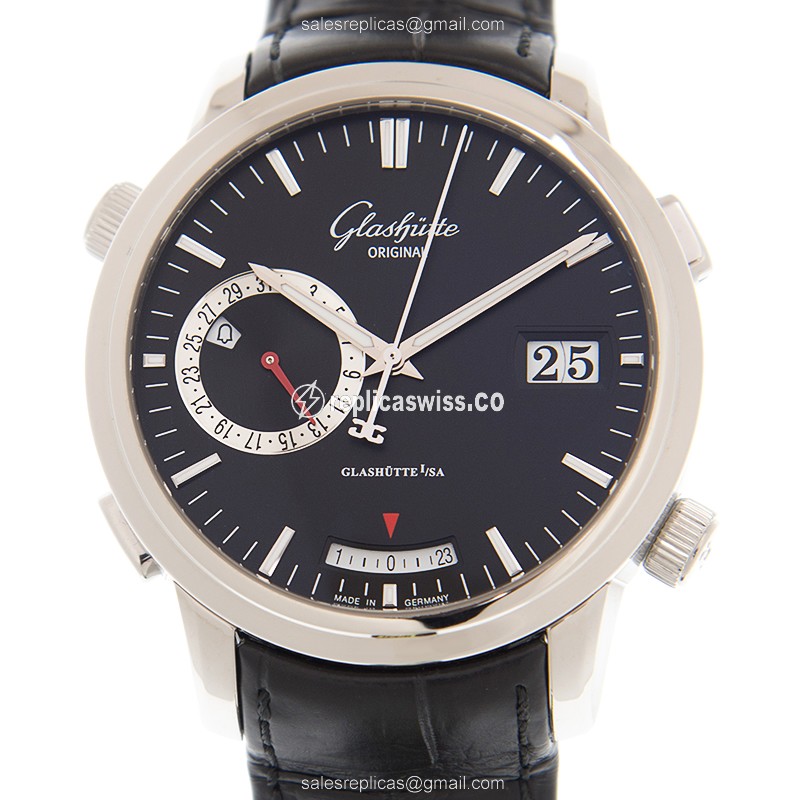 Luxurious Glashutte Senator Skeletonized Replica | Automatic Movement | Black Dial & Steel Case