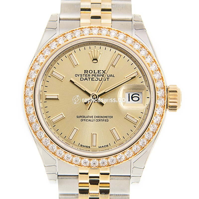 Luxurious Gold Dial Rolex Lady Datejust Replica, Automatic Movement & Crystal Case Watch