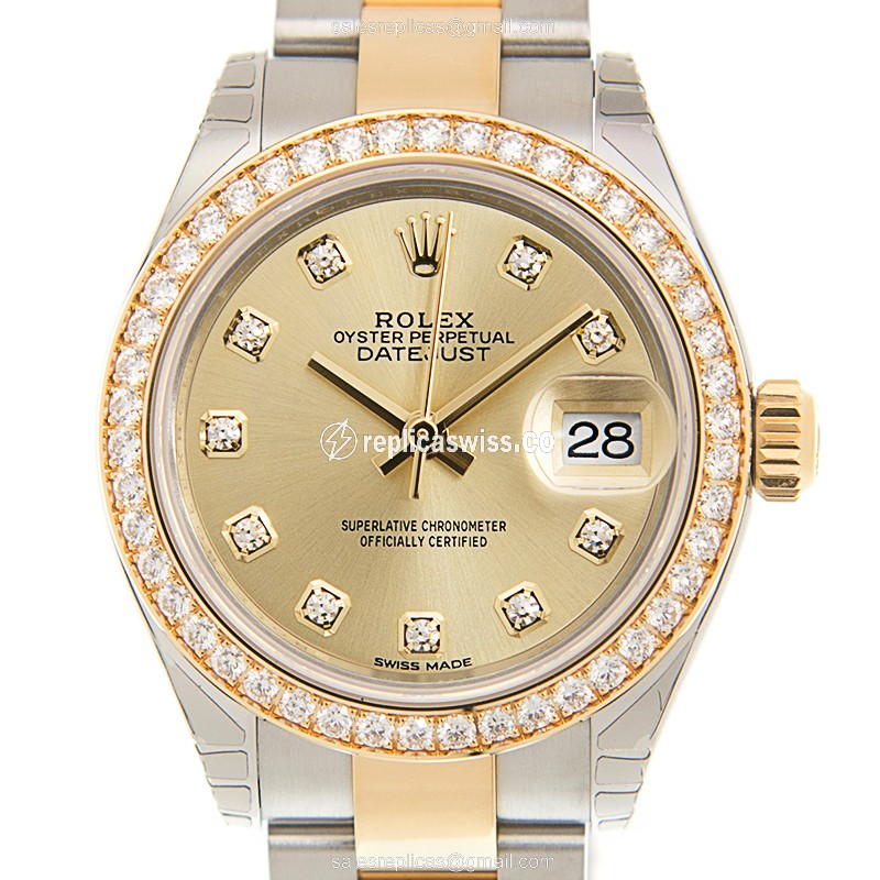 Luxurious Gold Dial Rolex Lady Datejust Replica, Automatic Movement & Elegant Gold Clasp Watch