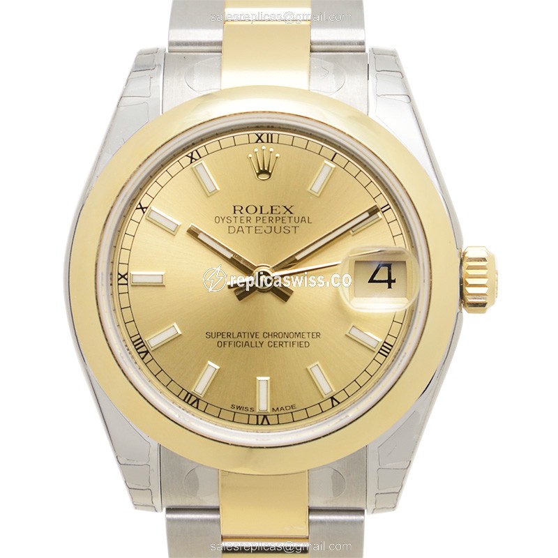 Luxurious Gold Dial Rolex Lady Datejust Replica, Automatic Movement & Silver Clasp Watch