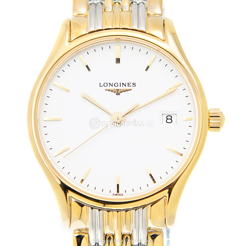 Luxurious Gold-Plated & Stainless Steel Longines Lyre Replica, White Dial & Steel Case, Automatic
