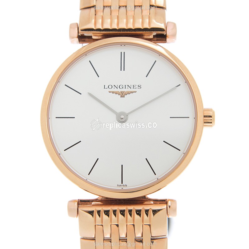 Luxurious Gold PVD Longines L4.209.1.92.8 Replica with White Dial & Quartz Movement Watch