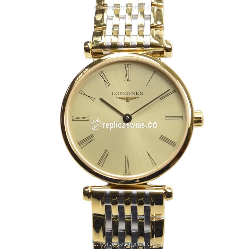 Luxurious Gold PVD Longines LA GRANDE Quartz Replica, Sapphire Crystal, Elegant Gold Strap Watch