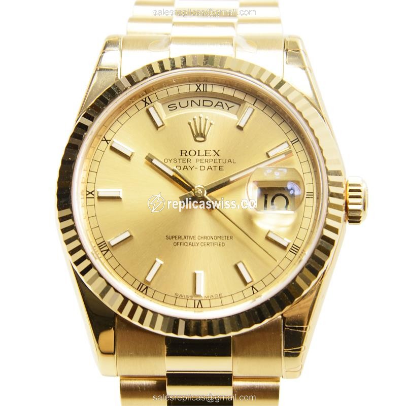 Luxurious Gold Rolex Day-Date Replica, Automatic Movement & Sapphire Crystal Watch