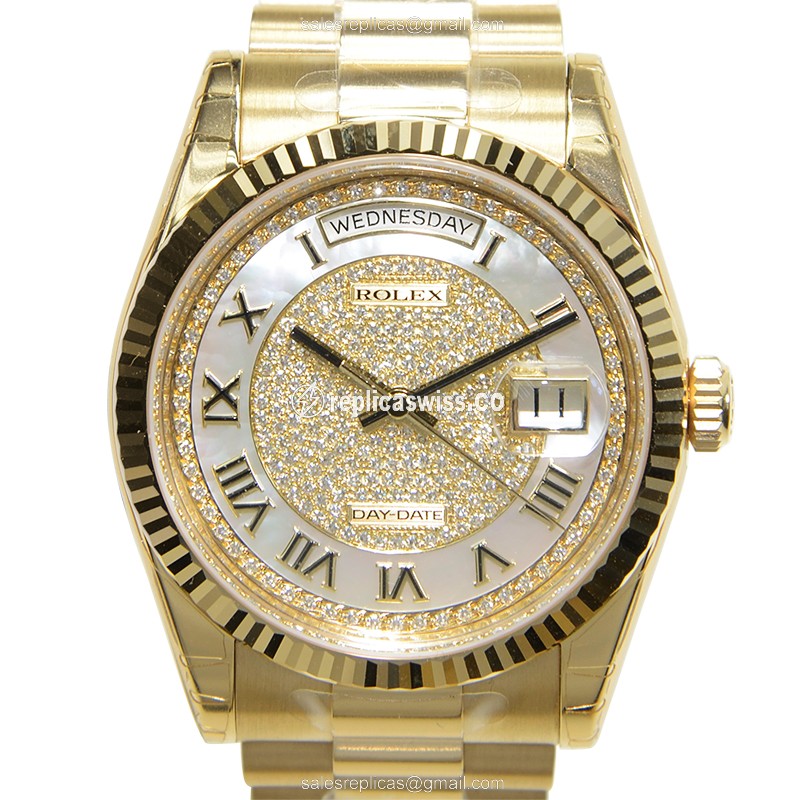 Luxurious Gold Rolex Day-Date Replica with Automatic Movement Crystal Case Watch