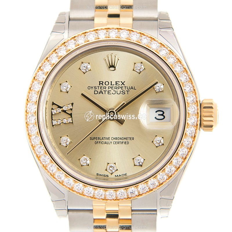 Luxurious Gold Rolex Lady Datejust Replica, Automatic Movement & Crystal Case Watch
