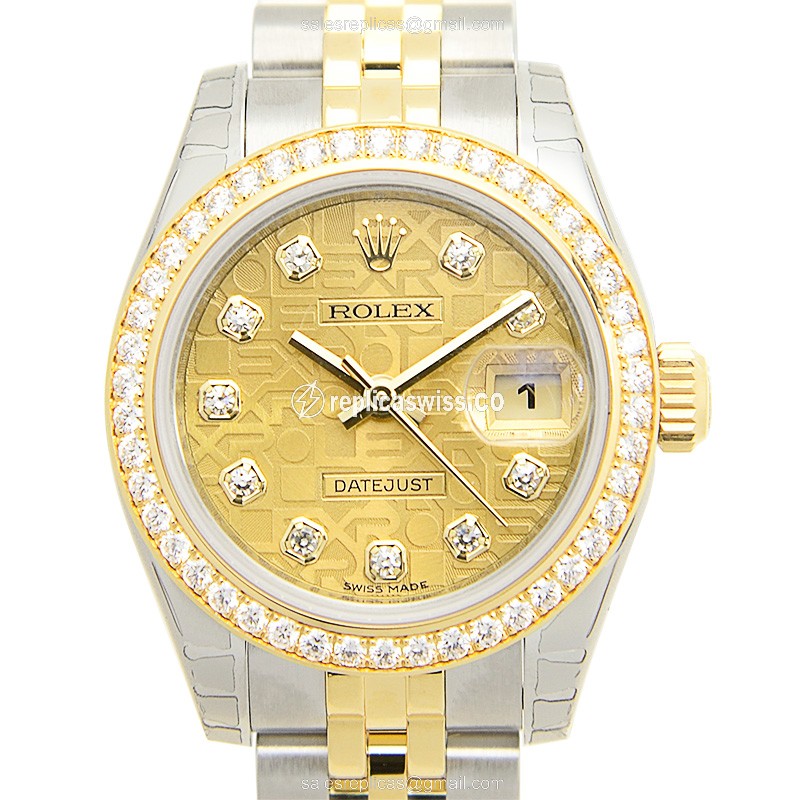 Luxurious Gold Rolex Lady Datejust Replica with Automatic Movement Silver Clasp Watch