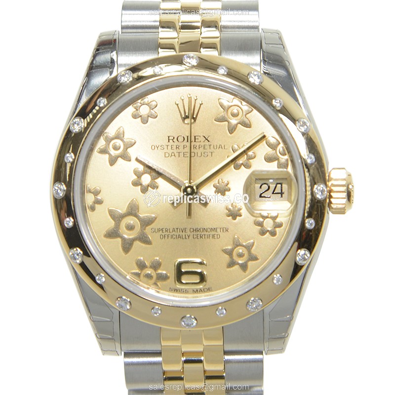 Luxurious Gold Rolex Lady Datejust Replica with Automatic Movement & Silver Clasp Watch