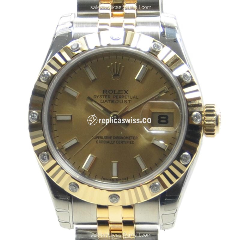 Luxurious Gold Rolex Lady Datejust Replica with Automatic Movement Silver Strap Watch