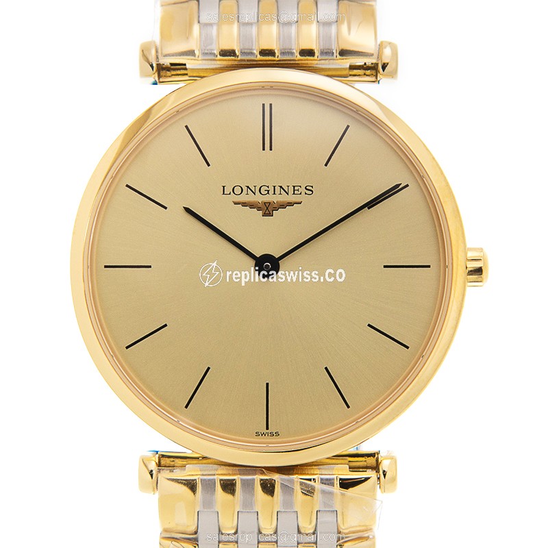 Luxurious Gold & Steel Longines L4.512.2.32.7 Replica with Beige Dial Quartz Movement Watch