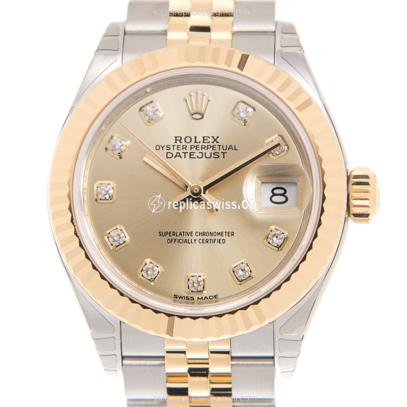 Luxurious Gold Steel Rolex Lady Datejust Replica with Automatic Movement Elegant Gold Dial