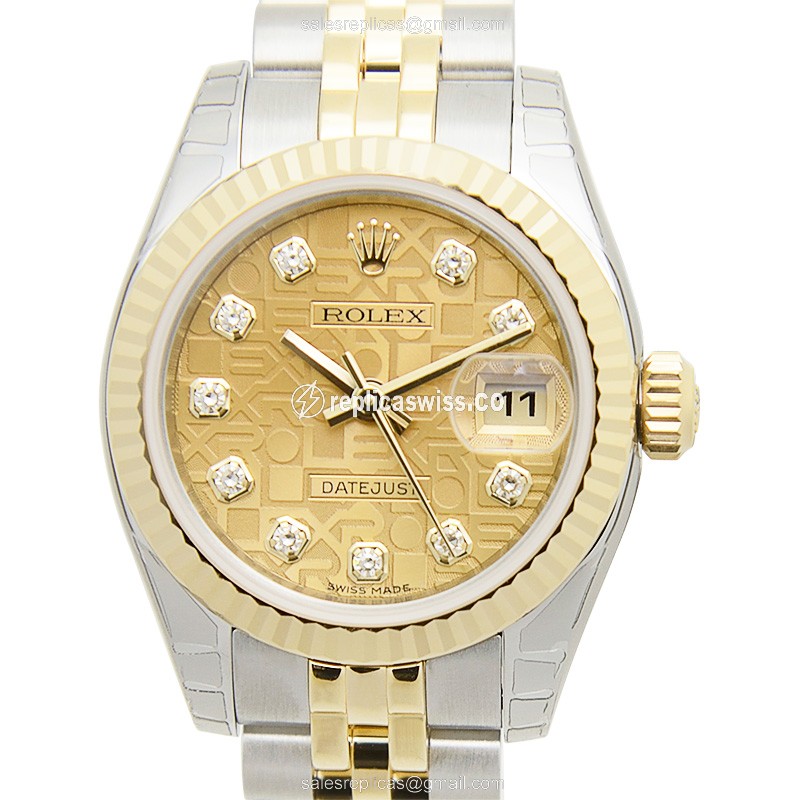 Luxurious Gold & Steel Rolex Lady Datejust Replica with Automatic Movement Silver Clasp Watch