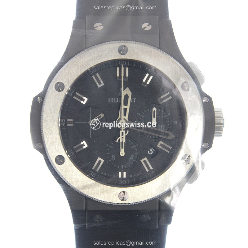 Luxurious Hublot Big Bang Quartz Ceramic Replica, Black Dial, Rubber Strap Watch