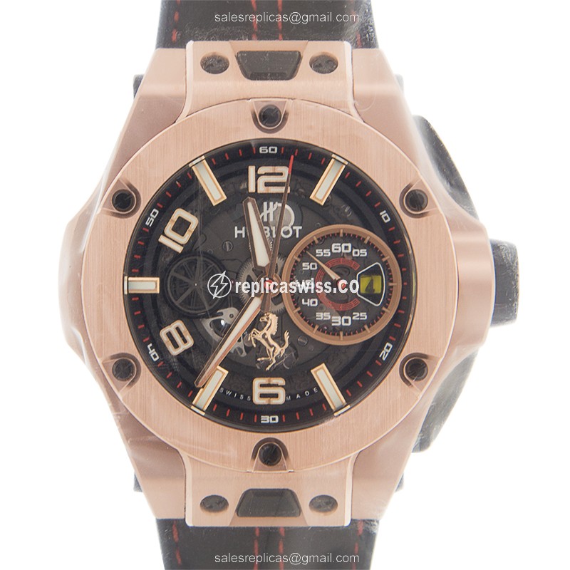 Luxurious Hublot Big Bang Replica in 18kt Rose Gold, Automatic Movement, Black Dial & Rubber Strap