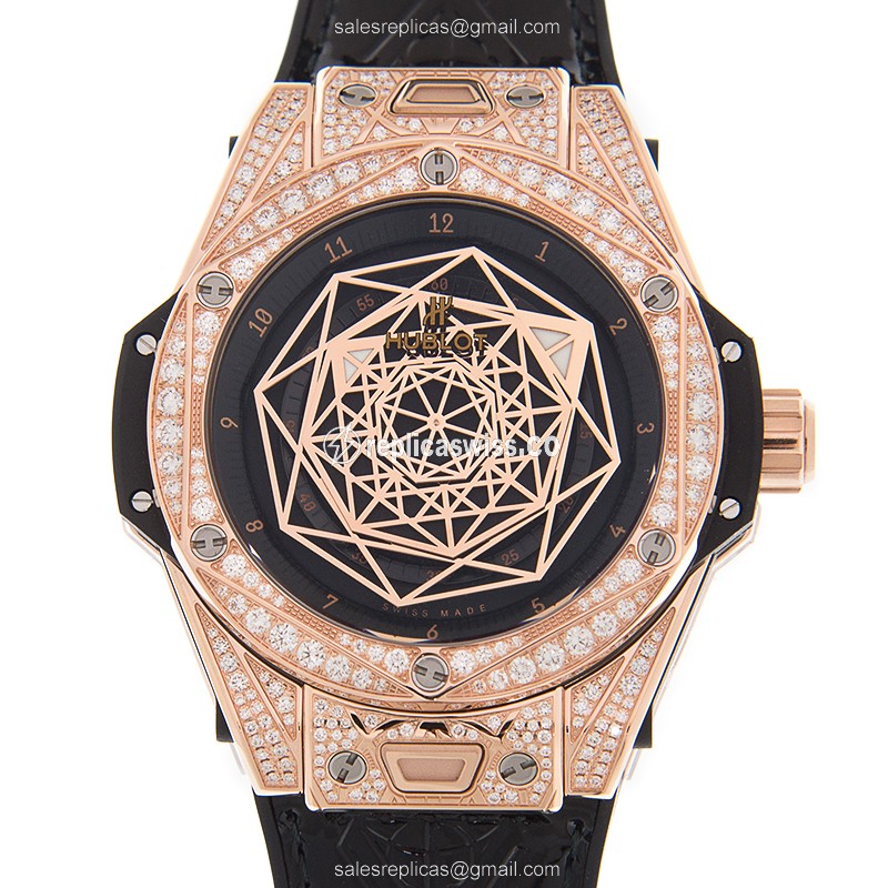 Luxurious Hublot BIG BANG Replica in 18kt Rose Gold, Automatic Movement & Black Dial Watch