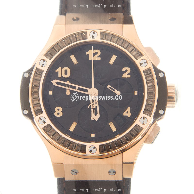 Luxurious Hublot Big Bang Replica in 18kt Rose Gold, Automatic Movement & Brown Alligator Strap
