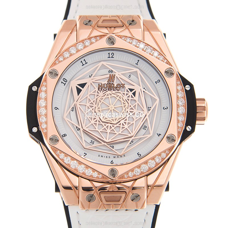 Luxurious Hublot Big Bang Replica in 18kt Rose Gold, Automatic Movement, White Dial Watch