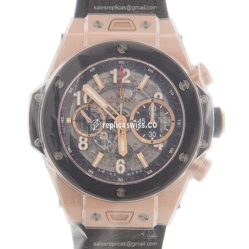 Luxurious Hublot Big Bang Replica in 18kt Rose Gold with Automatic Movement Black Dial Watch