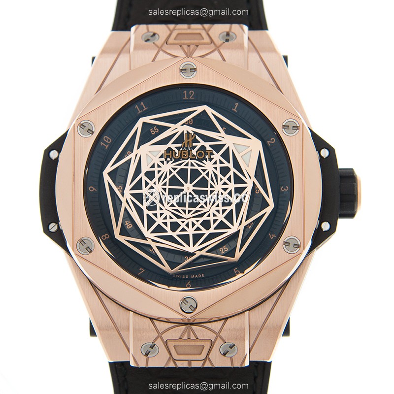Luxurious Hublot Big Bang Replica in 18kt Rose Gold with Automatic Movement Black Dial Watch