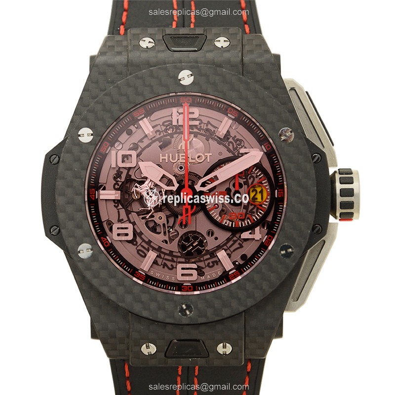 Luxurious Hublot Big Bang Replica in Red Dial & Carbon Fiber, Automatic Movement Watch