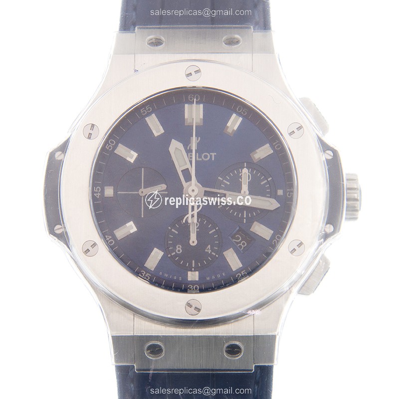 Luxurious Hublot Big Bang Replica in Stainless Steel, Automatic Movement, Blue Dial & Alligator