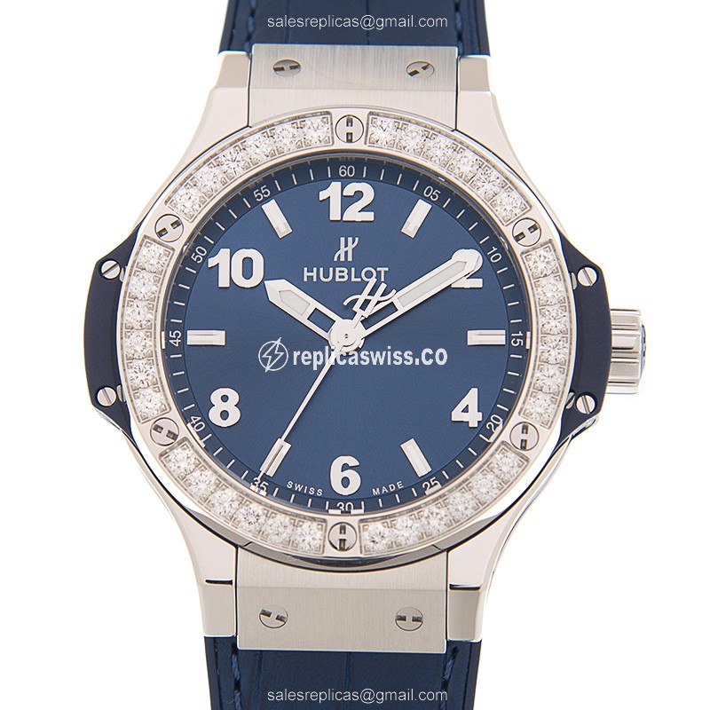 Luxurious Hublot BIG BANG Replica in Stainless Steel, Blue Dial, Diamond Accents Watch