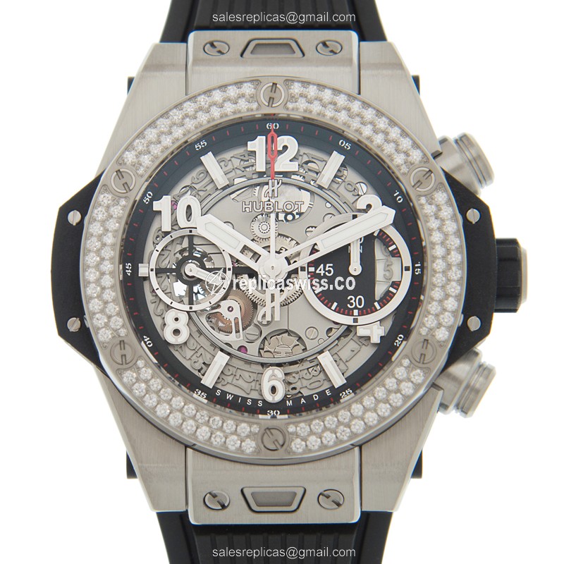 Luxurious Hublot BIG BANG Replica with Automatic Movement, Diamond Case, Black Rubber Strap