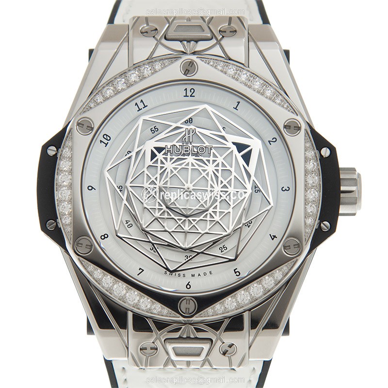 Luxurious Hublot Big Bang Stainless Steel Replica with White Dial Diamond Clasp Watch