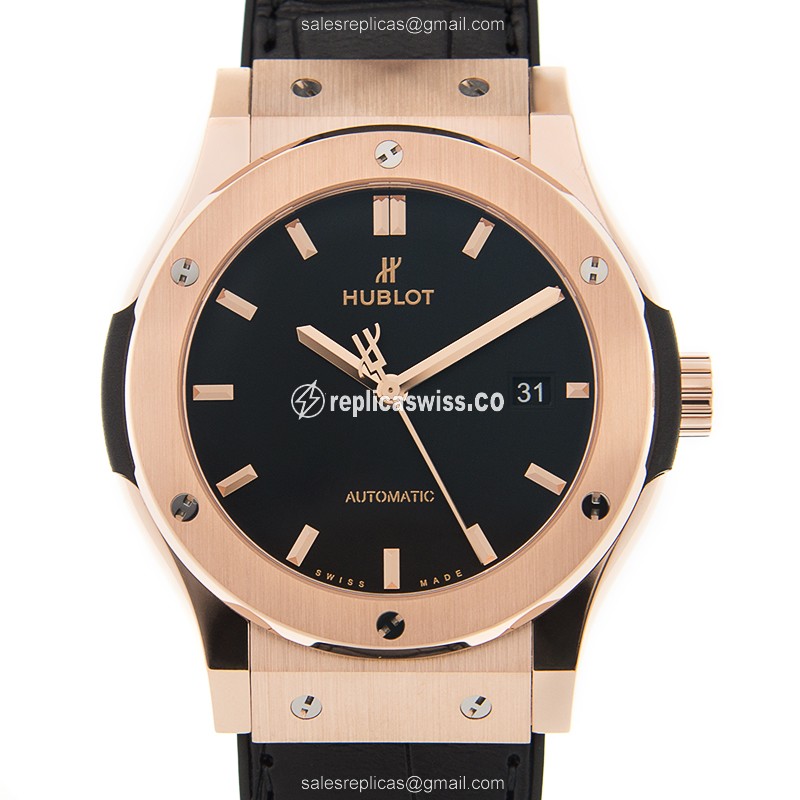 Luxurious Hublot Classic Fusion Replica, Black Dial, 18kt Rose Gold Case, Automatic Movement Watch
