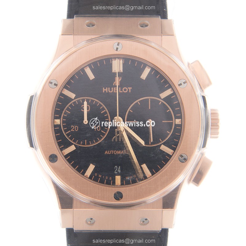 Luxurious Hublot Classic Fusion Replica in 18kt Rose Gold, Automatic Movement Black Alligator