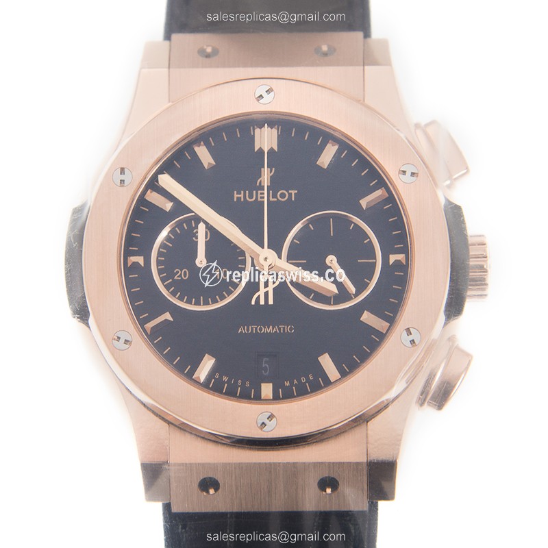 Luxurious Hublot Classic Fusion Replica in 18kt Rose Gold, Black Dial & Automatic Movement Watch