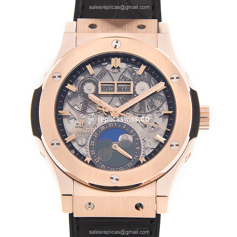 Luxurious Hublot Classic Fusion Replica in 18kt Rose Gold with Automatic Movement Black