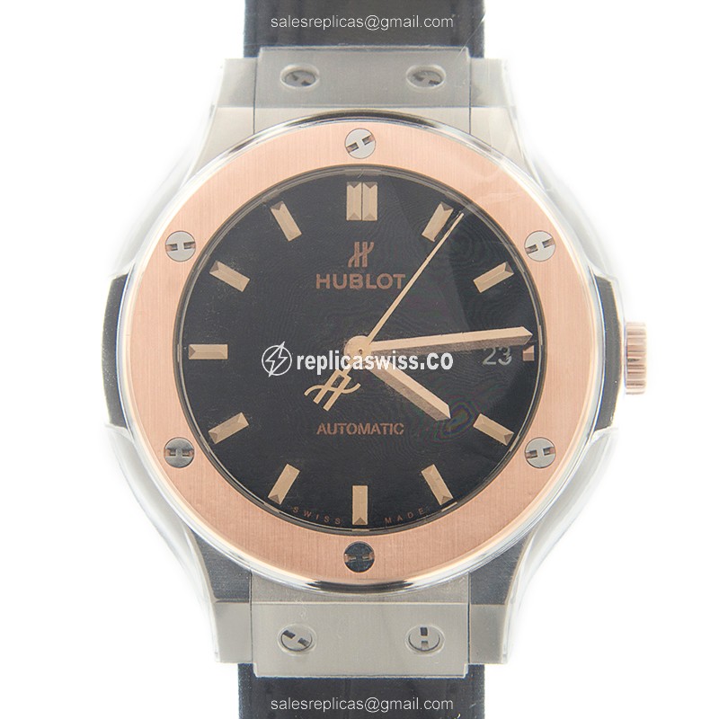 Luxurious Hublot Classic Fusion Replica in Black Dial & Gold Case, Automatic Movement Watch