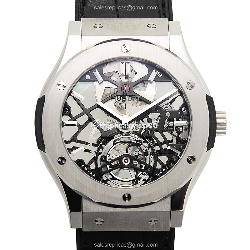 Luxurious Hublot Classic Fusion Replica with Manual Wind Movement, Titanium Case, Skull Dial