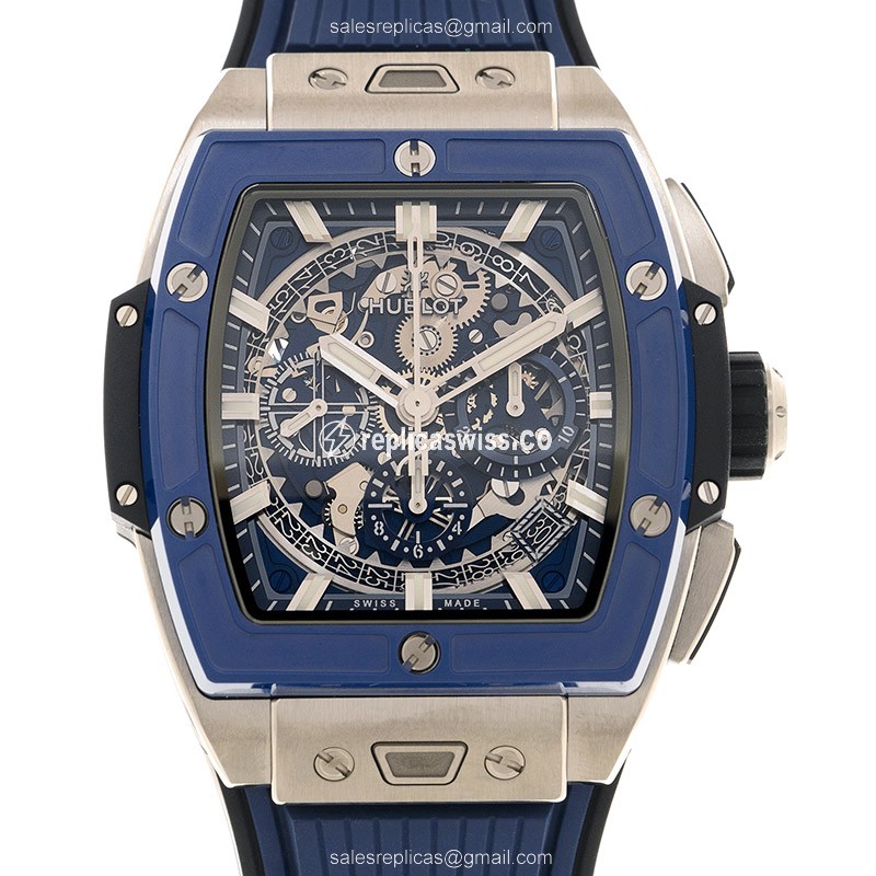Luxurious Hublot Spirit of Big Bang Replica in Titanium Case, Automatic Movement, Blue Rubber Strap