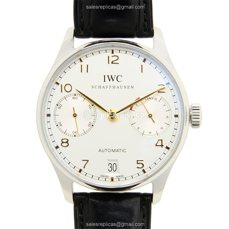 Luxurious IWC IW500114 Portuguese Automatic Watch, Silver Dial, Steel Case, Black Alligator strap