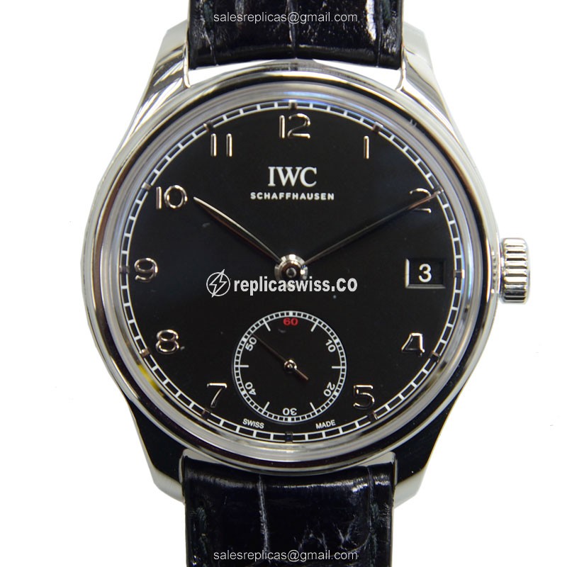 Luxurious IWC IW510202 Portuguese Manual Wind Watch in Black Dial & Steel Case