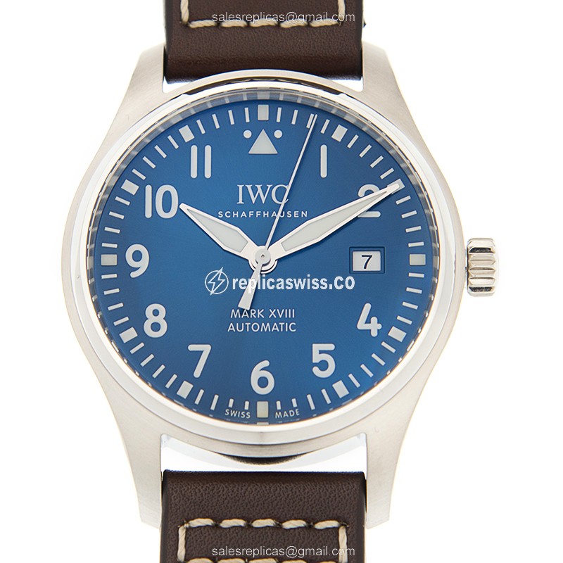 Luxurious IWC PILOTS Replica in Blue Dial & Stainless Steel, Automatic Movement & Brown Cowhide