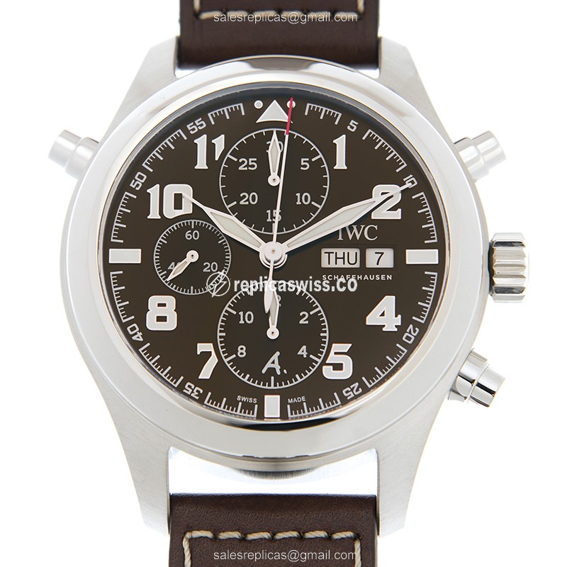 Luxurious IWC PILOTS Replica in Stainless Steel with Brown Automatic Movement Brown Cowhide