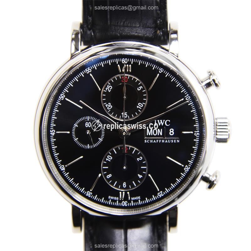 Luxurious IWC PORTOFINO Replica in Stainless Steel, Automatic Movement & Black Dial Watch