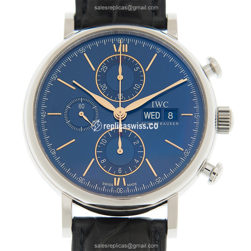 Luxurious IWC PORTOFINO Replica in Steel Case & Blue Dial, Automatic Movement Watch
