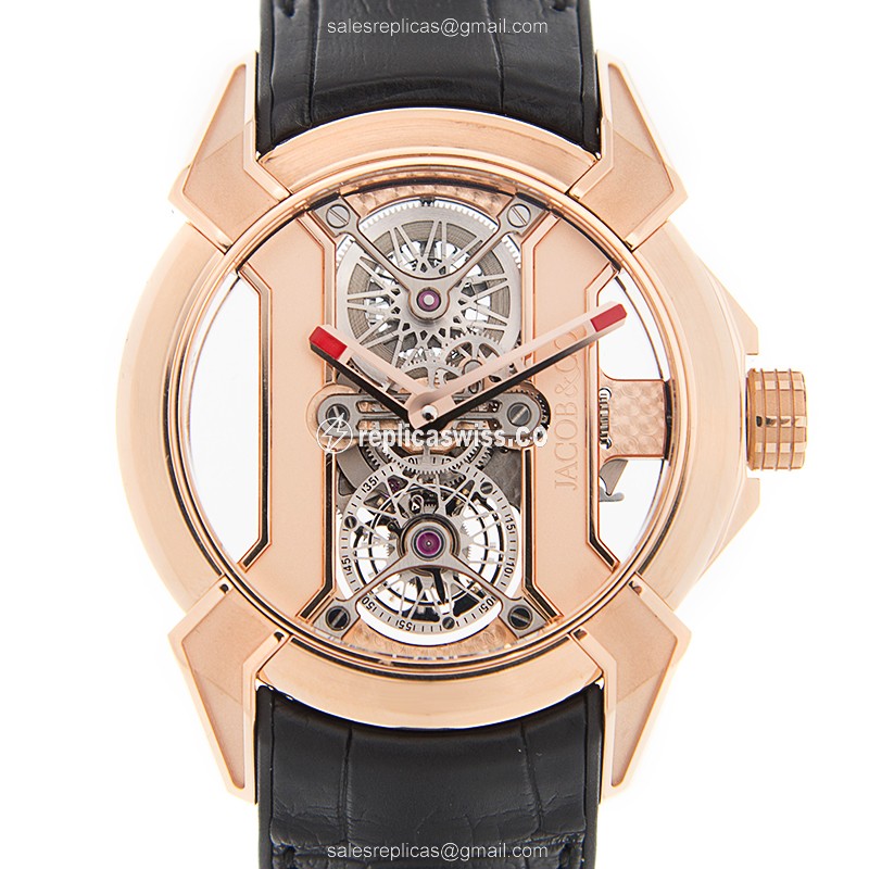 Luxurious Jacob & Co. 101.40.PS.OP.A EPIC X Automatic Watch | 18kt Gold Case, Skull Dial, Black